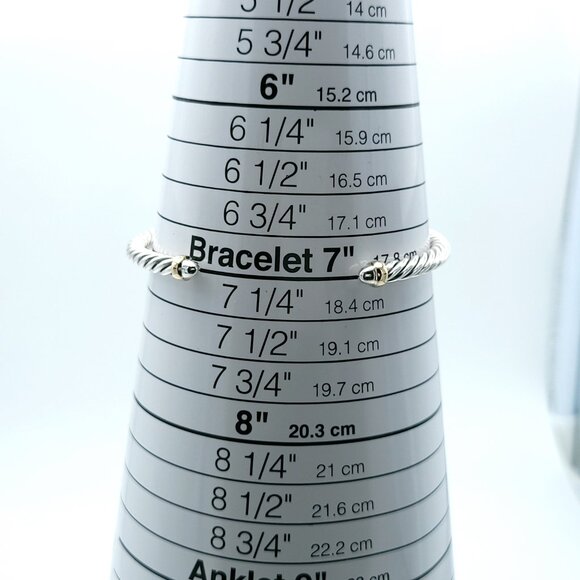 David Yurman Sterling Silver & 14k Gold 4mm Flex Cable Bangle Bracelet 7 Inch - Picture 3 of 9